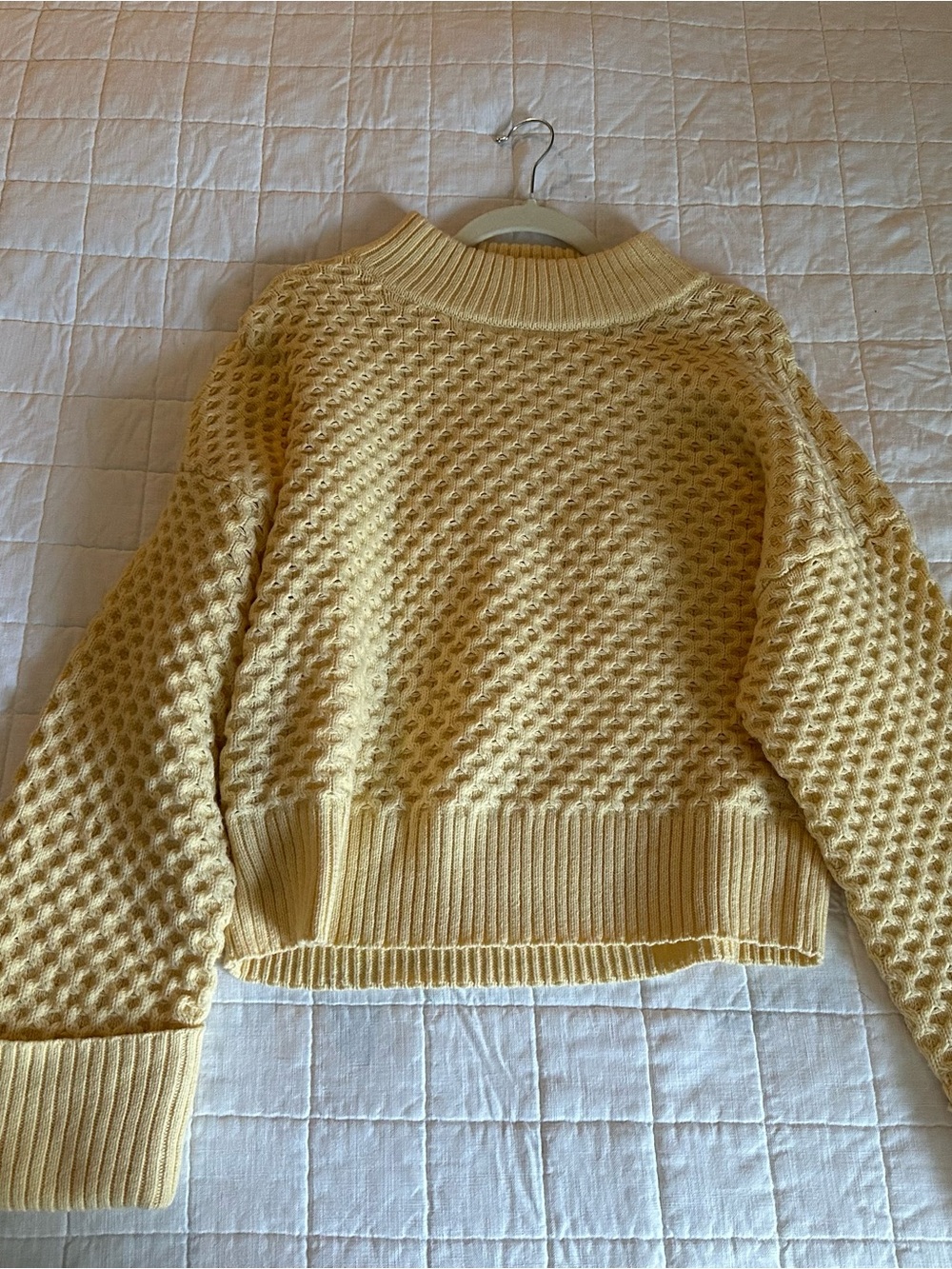 J. Crew HoneyComb Yellow Textured Cowl-Neck Sweater